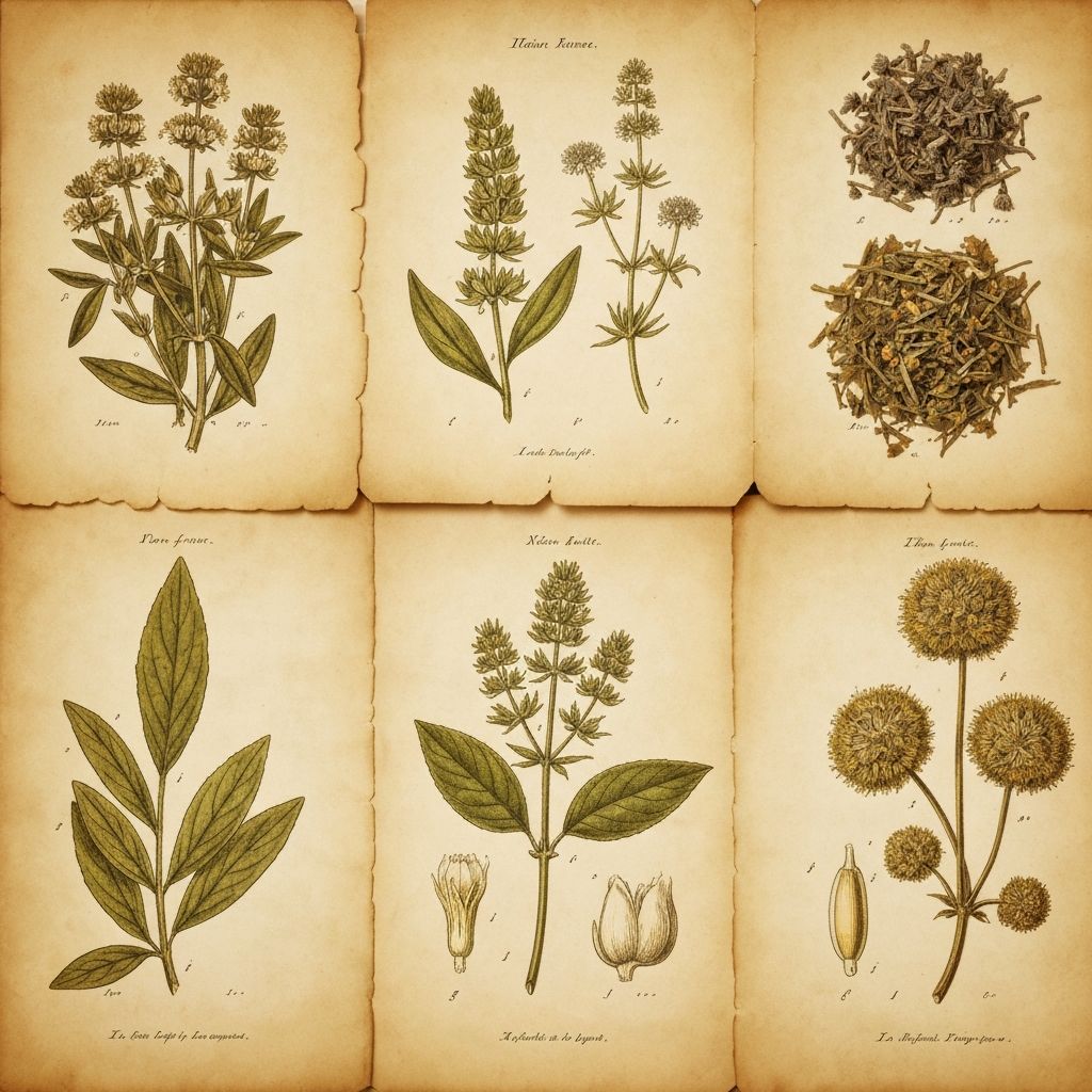 Ancient botanical illustrations and herbs